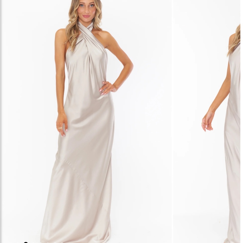 Elegant Cream Halter Maxi Dress
